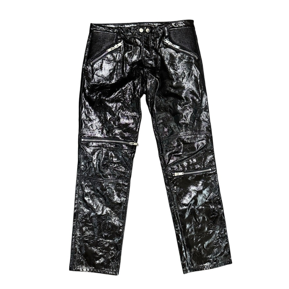 Zara Black Coated Pants Size‎ 26 Faux Leather Shiny Moto